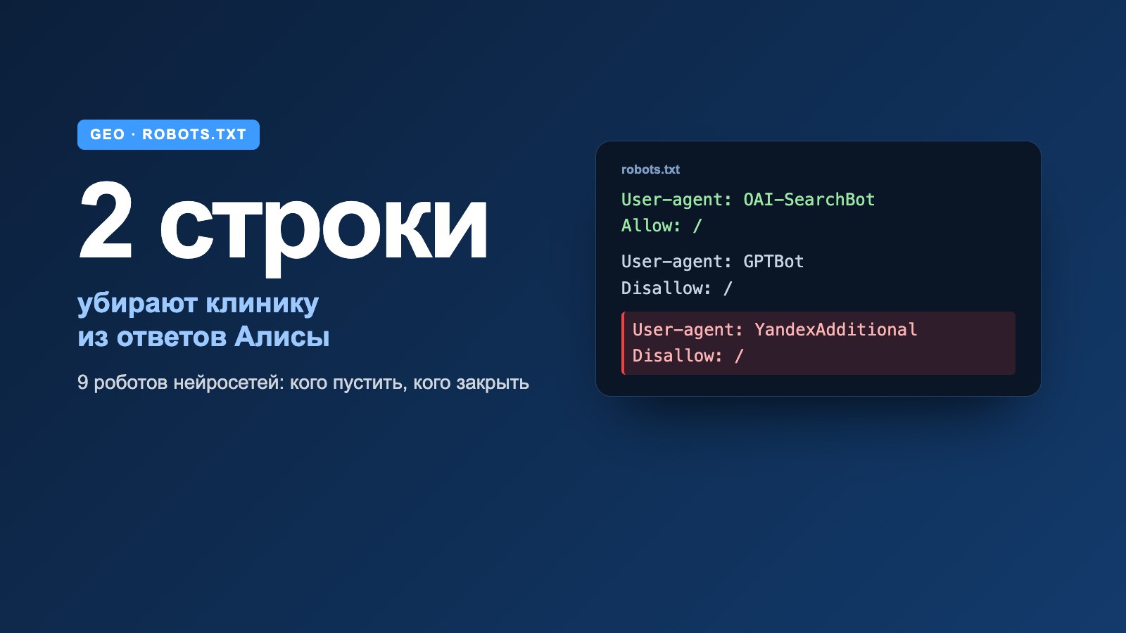 Robots.txt для нейросетей: 9 роботов ChatGPT, Claude, Perplexity, Google и Яндекса — кого пустить на сайт клиники