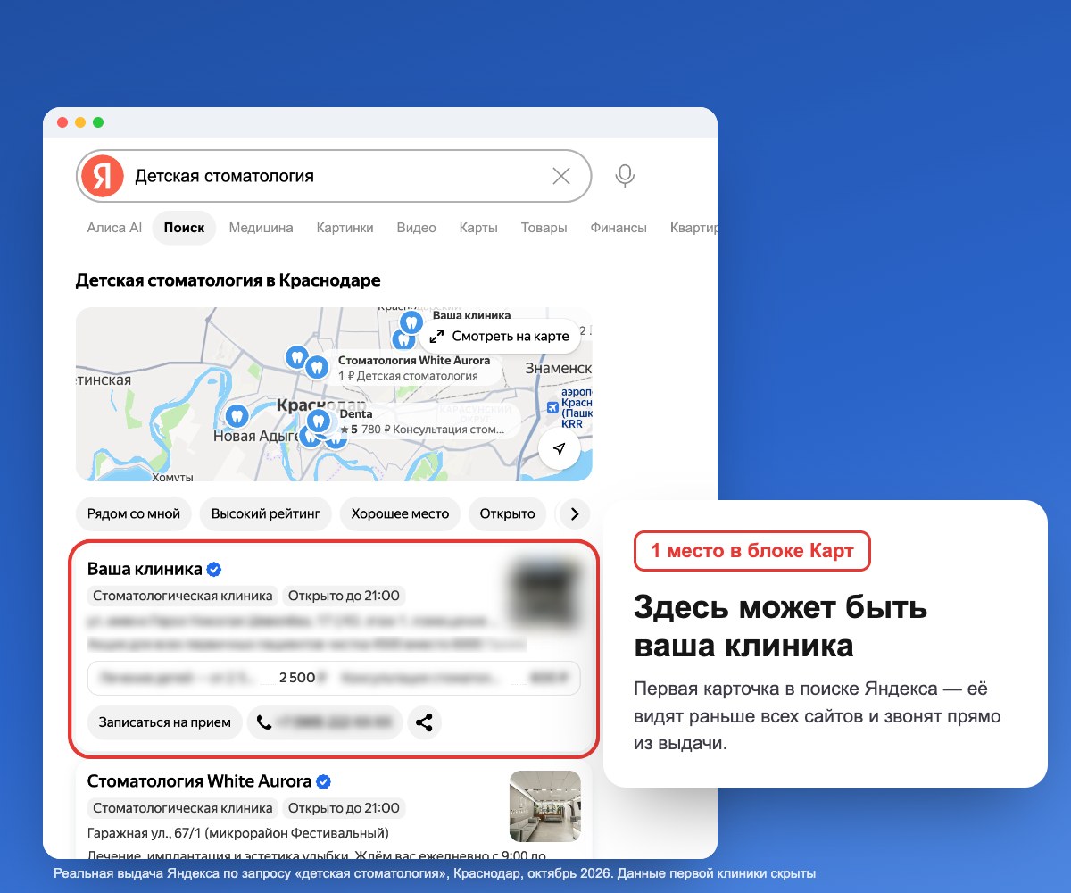 Реклама клиники в Яндекс Бизнесе