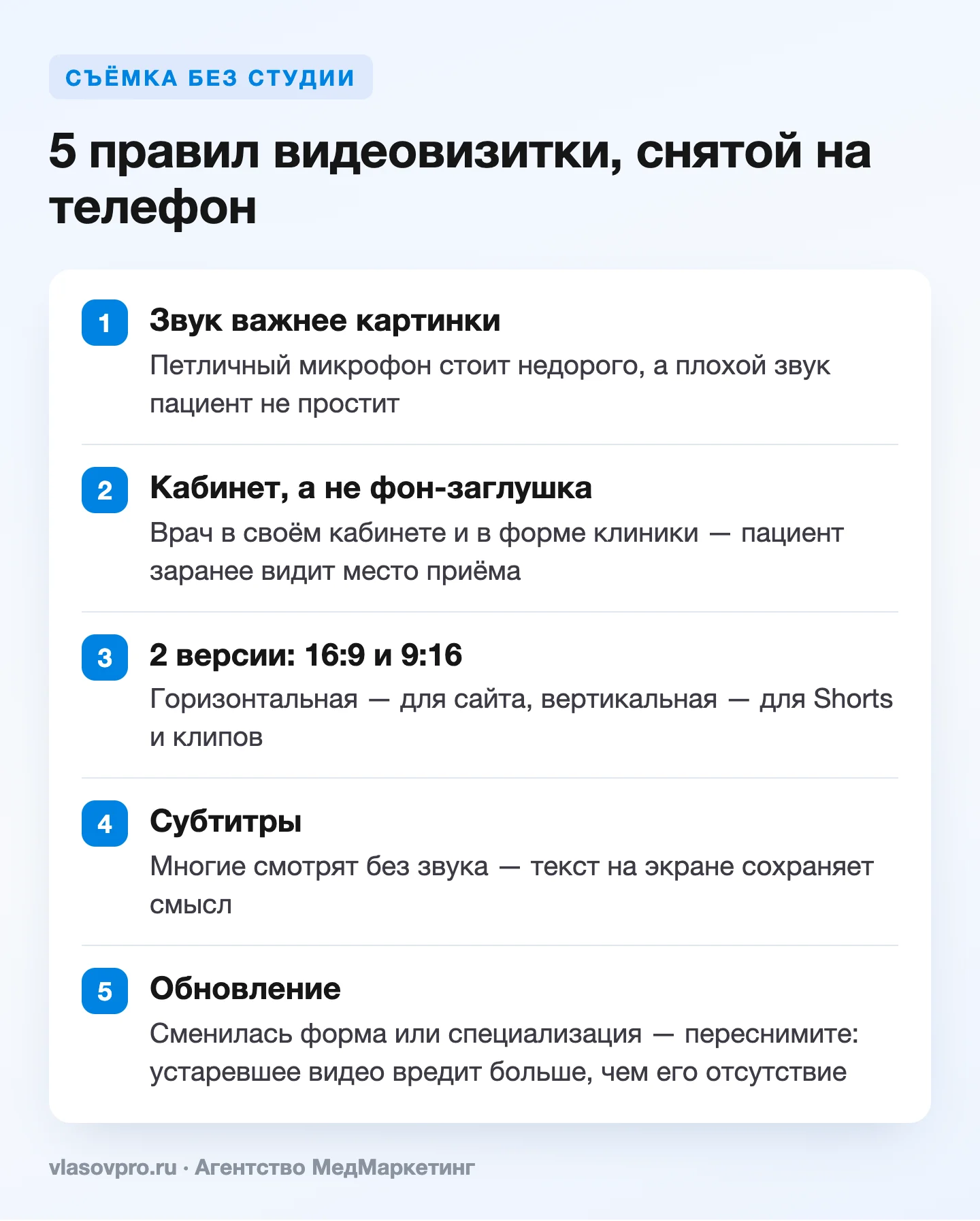 5 правил съёмки видеовизитки врача без студии